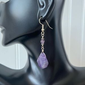 Rough-cut teardrop & beaded amethyst earrings